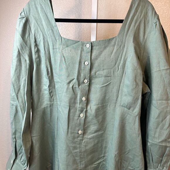 NWT Harshman Plus Size Bloom Dress Olive Green Long Sleeve Linen - Size 3XL - Picture 7 of 8
